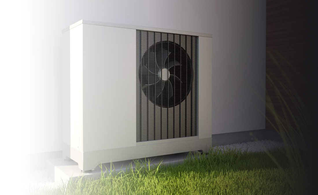 Photo of an air source heat pump installed in a residential property